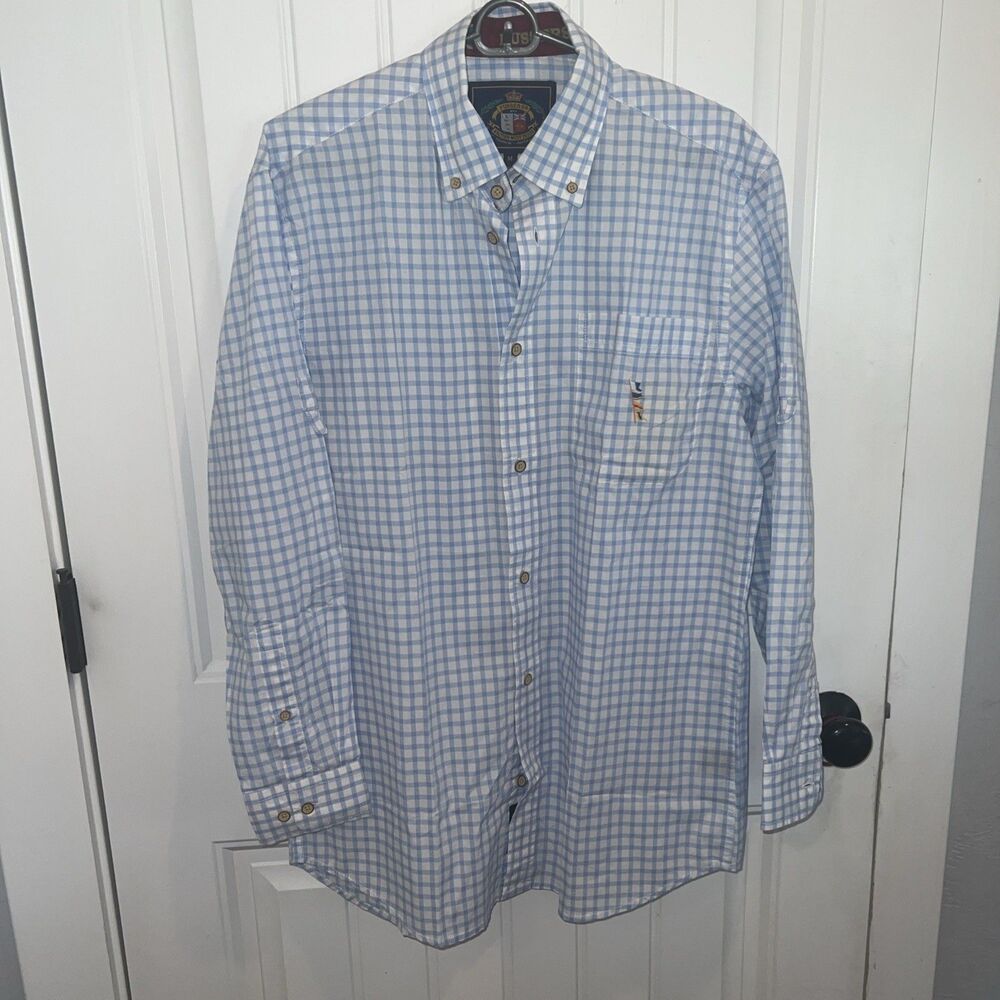 NWT Pusser’s BVI British West Indies Gingham Shirt Men’s M Blue White Nautical